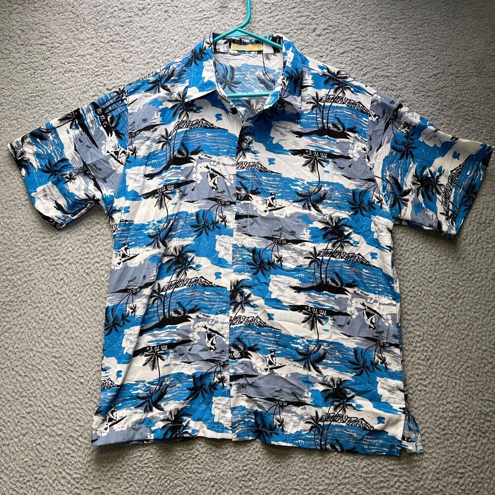 Han Ton Hawaiian Shirt Mens Large Aloha Tropical Button Up Short Sleeve
